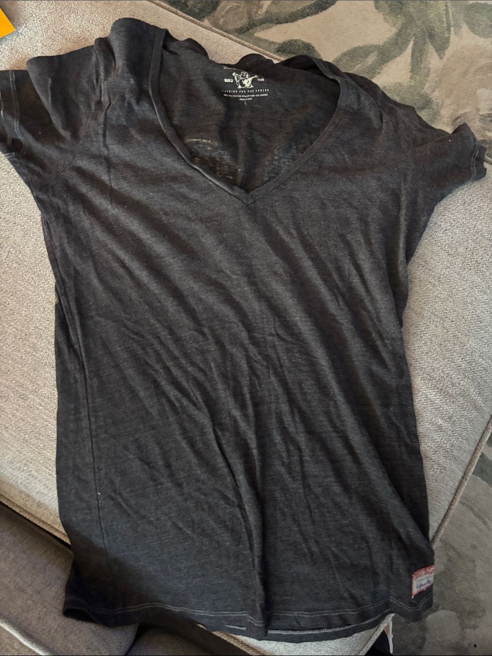 True Religion Women's Black V-Neck Short Sleeve Tee